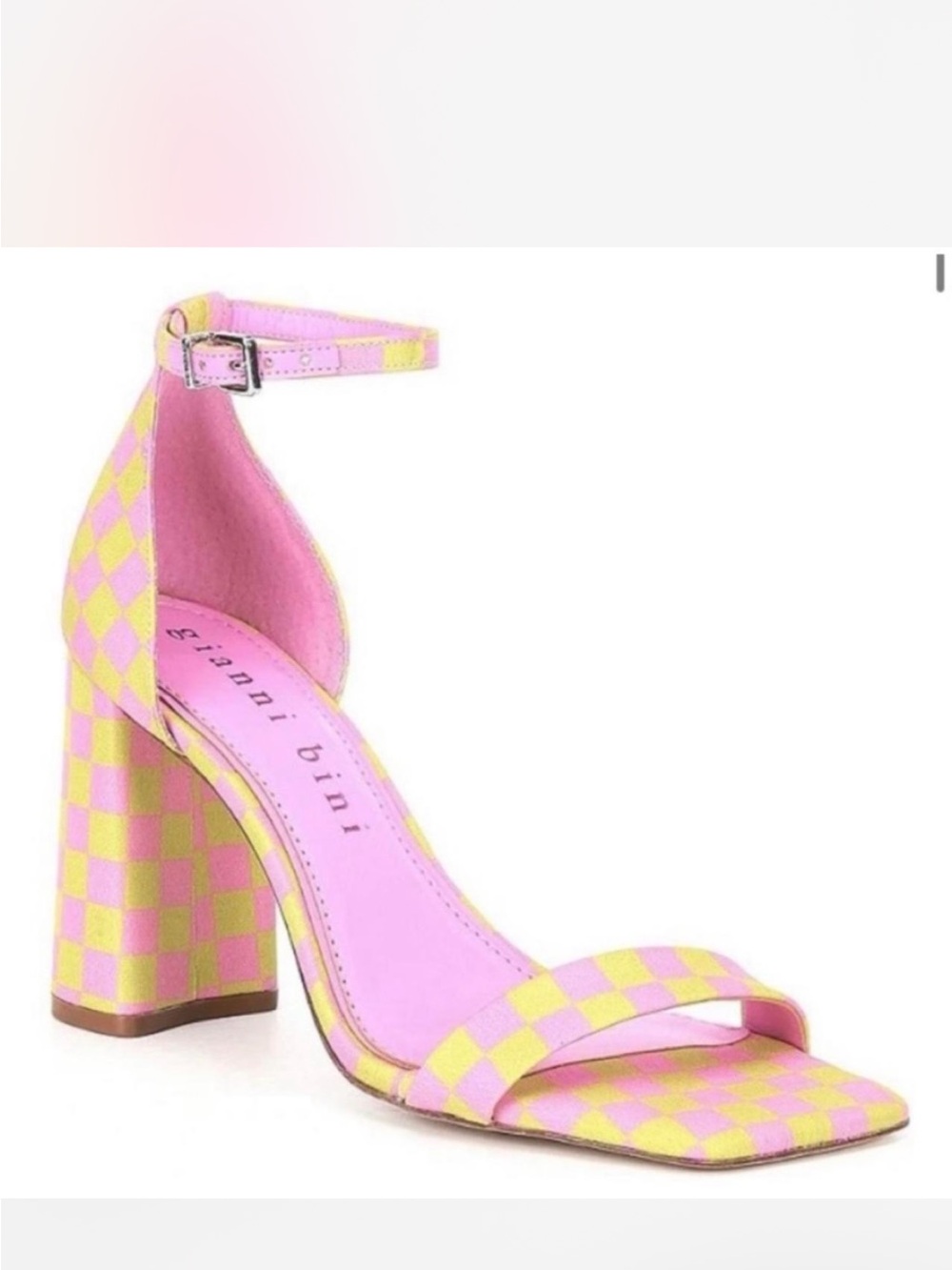 Gianni Bini Pink & Yellow Check Ankle-Strap Block Heel